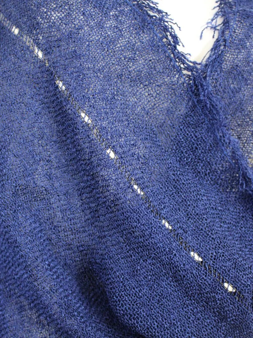 Blue Fringe Knit Wrap Shawl Lightweight Sheer Scarf Boho Wedding - Picture 4 of 12